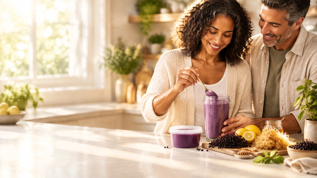Elderberry sea moss gel fall wellness ritual with a cozy morning smoothie
